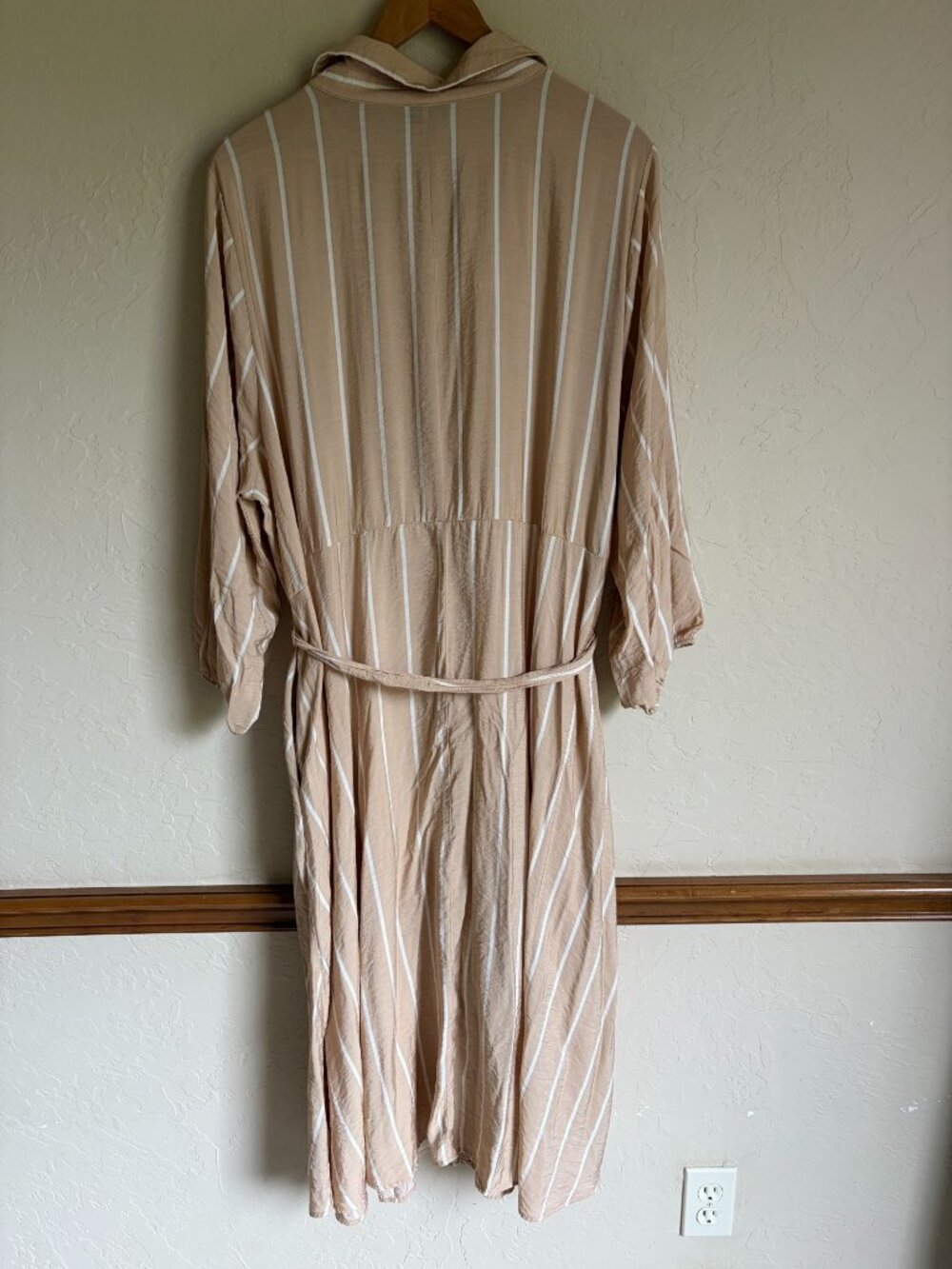 torrid Beige & White Striped Midi Shirt Dress with Tie Waist - Picture 12 of 12